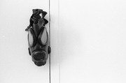 Gas mask hanging out to dry